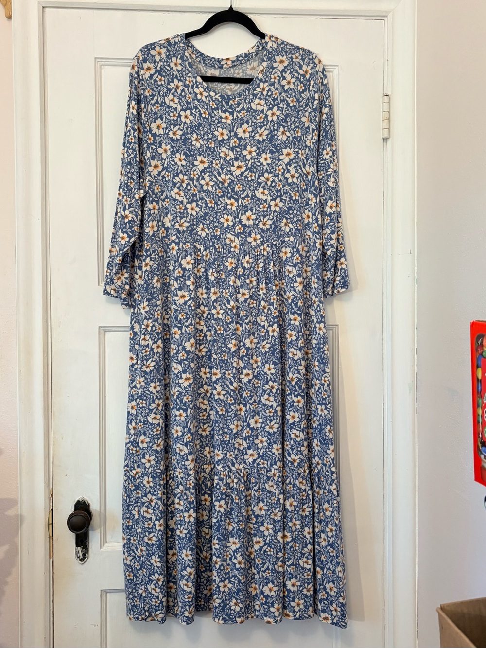 Cuddl Duds Cozy Blue Floral Tiered Long Sleeve Maxi Dress L/XL
